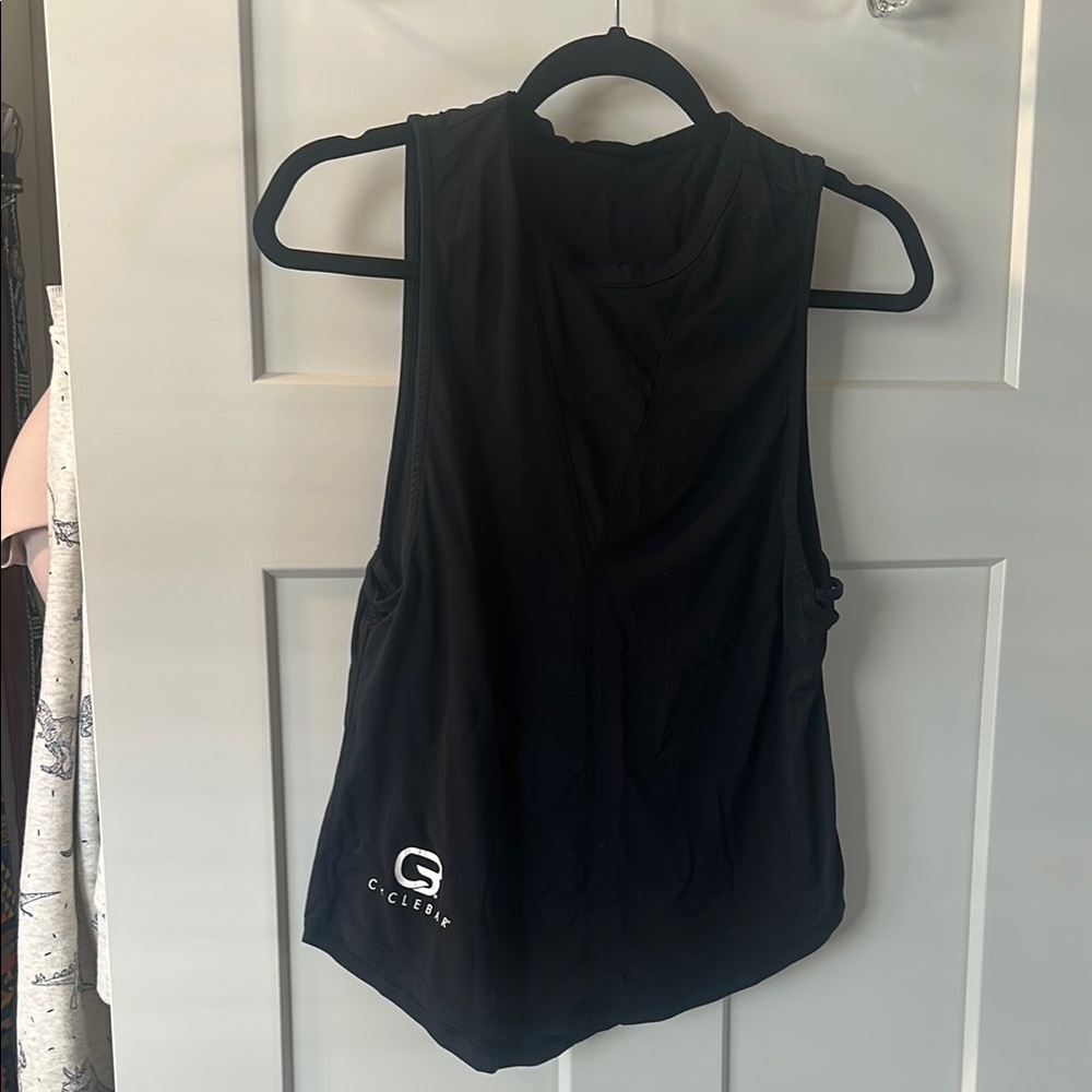 Cyclebar mesh neck Black Women's Muscle Tee with crossed under arm detail